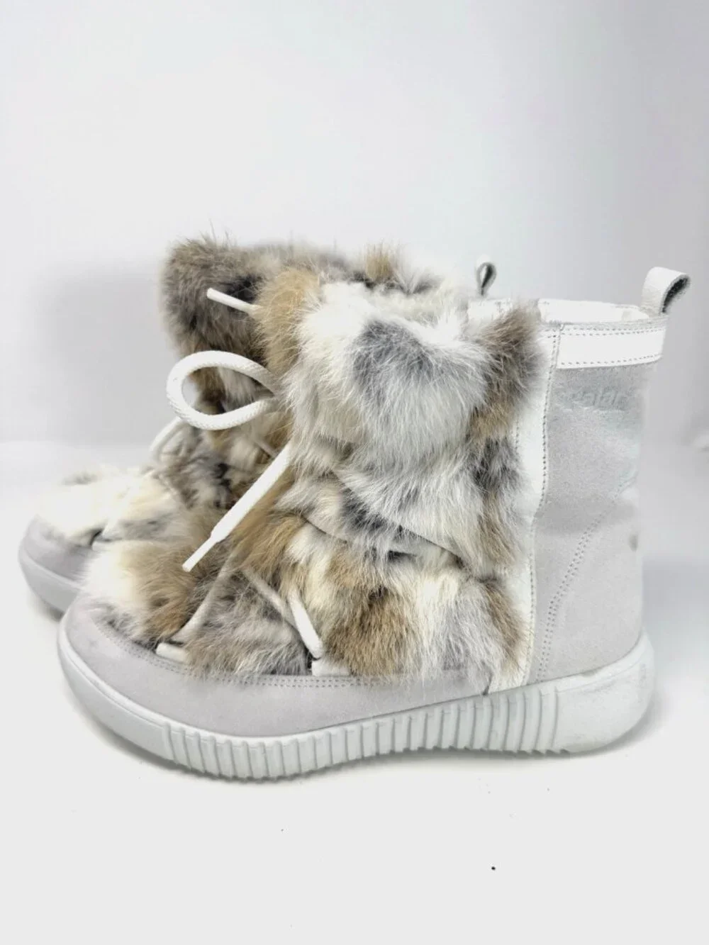 Pajar Women's Anet Zip Beige, Tan And White Rabbit Fur Boots
